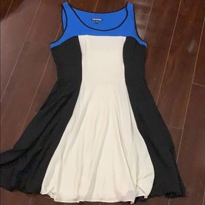 Blue, white and black color block dress
